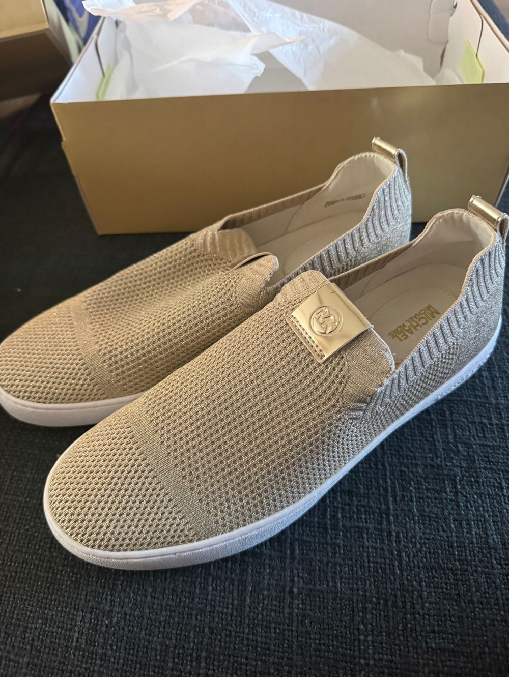 Michael Kors Pale Gold Knit Slip-On Sneakers